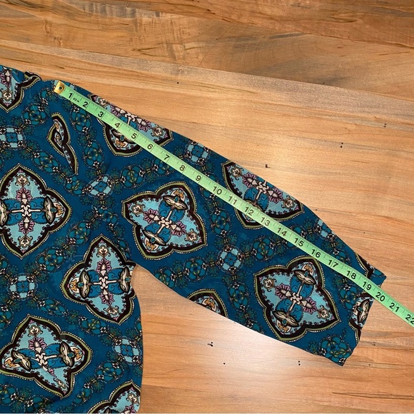 Charter Club XL-Petite Teal Paisley Blouse V-Neck Pin Tuck Pleats 3/4 sl… - Picture 8 of 14